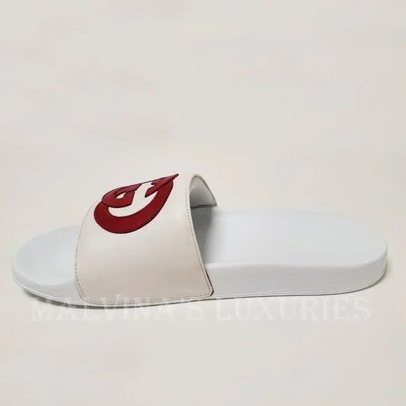 GUCCI SHOES WHITE LEATHER SLIDES INTERLOCKING G LOGO FLIP FLOPS sz IT 39 US 9